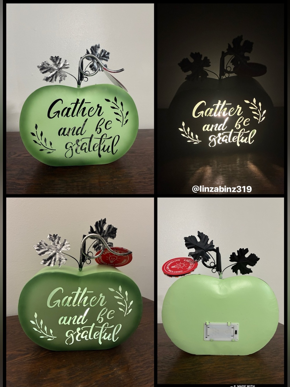 NWT- LED Light Up- Gather And Be Grateful Metal Pumpkin w/ Metal Leaves